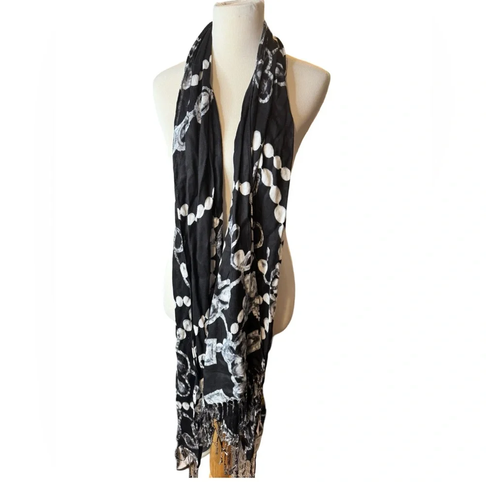 Daschound Print Scarf Long Black White